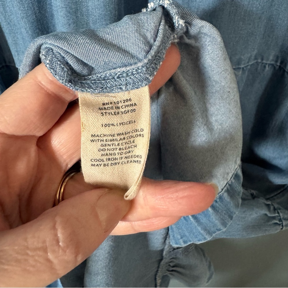 Soft Surroundings Kara Tiered Chambray Midi Dress Size Petite Medium Lyocell - Picture 6 of 14